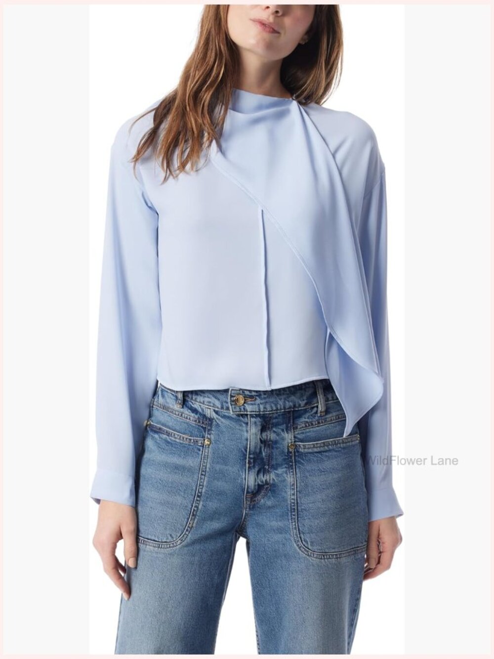 Scarf Neck Long Sleeve Blouse - Loose Fit Pullover Blouse for Work or Evening